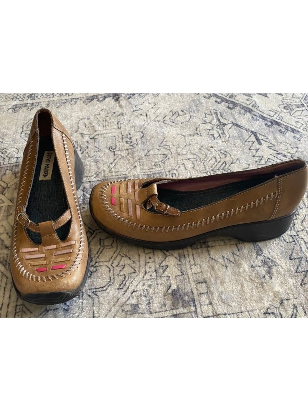 Steve‎ Madden Womens Brown Leather Woven Slip-On Shoes Size 8.5 Loafers Wedges